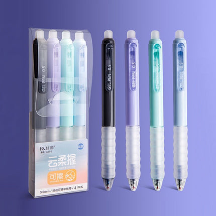 4 PCS Erasable Pens - 0.5mm Press Rub Out Gel Pens with Eraser Clear, Heat Friction Markers, Make Mistakes Disappear, for Drawing Writing Planner and Note Marking(A,Black) Crystal Blue.