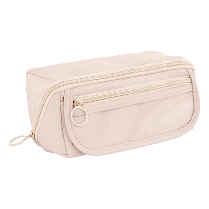 Multi-layer Cloth Pencil Case, Large Capacity Pen Pouch, Pen Stationery Organizer, Portable Art Supply Marker Storage Pencil Box for Office, Home, Travel(Purple) Beige.