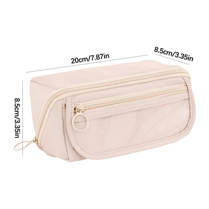 Multi-layer Cloth Pencil Case, Large Capacity Pen Pouch, Pen Stationery Organizer, Portable Art Supply Marker Storage Pencil Box for Office, Home, Travel(Purple) Beige.