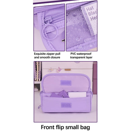 Multi-layer Cloth Pencil Case, Large Capacity Pen Pouch, Pen Stationery Organizer, Portable Art Supply Marker Storage Pencil Box for Office, Home, Travel(Purple) Beige.