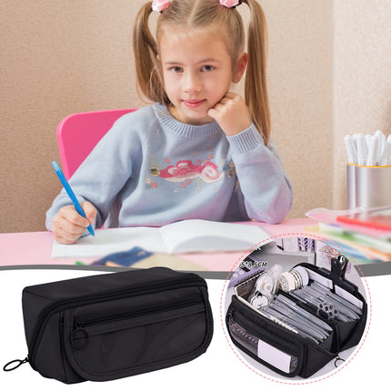 Multi-layer Cloth Pencil Case, Large Capacity Pen Pouch, Pen Stationery Organizer, Portable Art Supply Marker Storage Pencil Box for Office, Home, Travel(Purple) Black.