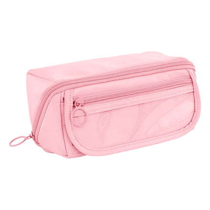 Multi-layer Cloth Pencil Case, Large Capacity Pen Pouch, Pen Stationery Organizer, Portable Art Supply Marker Storage Pencil Box for Office, Home, Travel(Purple) Pink.