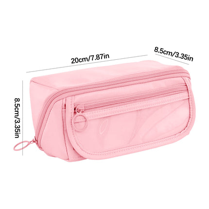 Multi-layer Cloth Pencil Case, Large Capacity Pen Pouch, Pen Stationery Organizer, Portable Art Supply Marker Storage Pencil Box for Office, Home, Travel(Purple) Pink.