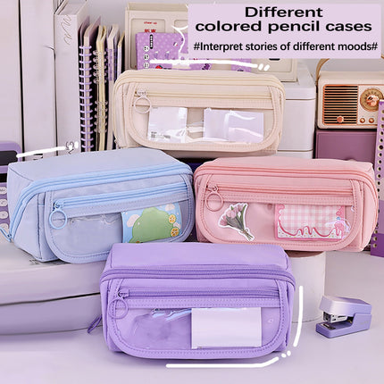 Multi-layer Cloth Pencil Case, Large Capacity Pen Pouch, Pen Stationery Organizer, Portable Art Supply Marker Storage Pencil Box for Office, Home, Travel(Purple) Pink.
