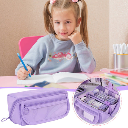 Multi-layer Cloth Pencil Case, Large Capacity Pen Pouch, Pen Stationery Organizer, Portable Art Supply Marker Storage Pencil Box for Office, Home, Travel(Purple) Purple.