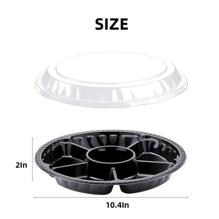 QZS Plastic Veggie Tray,Disposable Fruit Tray with 6 Compartment,10Pack Catering Vegetable Container for Food Salad,Sandwich,10.4x10.4x2In.