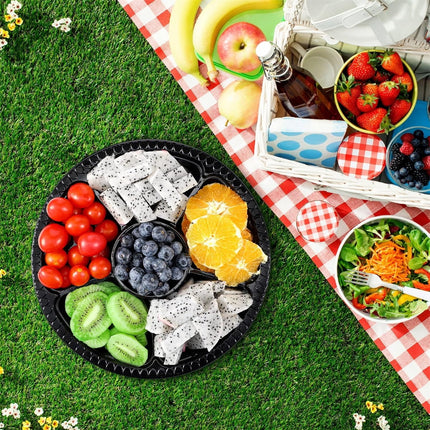 QZS Plastic Veggie Tray,Disposable Fruit Tray with 6 Compartment,10Pack Catering Vegetable Container for Food Salad,Sandwich,10.4x10.4x2In.