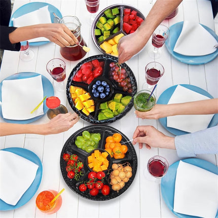 QZS Plastic Veggie Tray,Disposable Fruit Tray with 6 Compartment,10Pack Catering Vegetable Container for Food Salad,Sandwich,10.4x10.4x2In.
