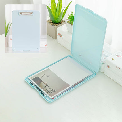 Clipboard with Storage File Box, Foldable A4 Large Capacity Clip Boards Folder, Plastic Clipboard with Pen Holder for Office Supplies(Mint Green) Blue.