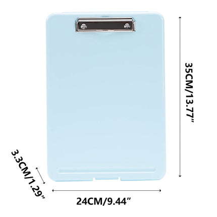 Clipboard with Storage File Box, Foldable A4 Large Capacity Clip Boards Folder, Plastic Clipboard with Pen Holder for Office Supplies(Mint Green) Blue.