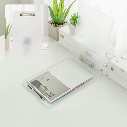 Clipboard with Storage File Box, Foldable A4 Large Capacity Clip Boards Folder, Plastic Clipboard with Pen Holder for Office Supplies(Mint Green) Clear.