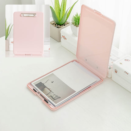 Clipboard with Storage File Box, Foldable A4 Large Capacity Clip Boards Folder, Plastic Clipboard with Pen Holder for Office Supplies(Mint Green) Pink.