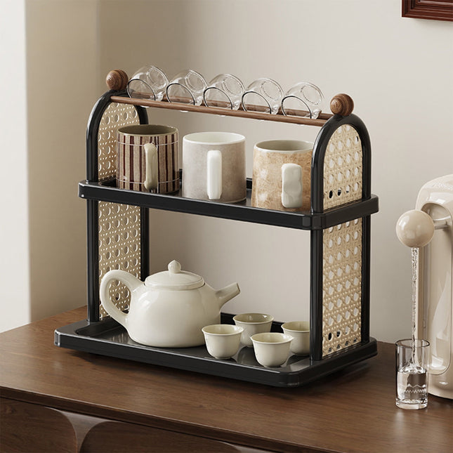 Tea Water Rack, Multi-Functional Storage Rack, Multi Layer Cup Storage Rack, Multi-function Rack Desktop Storage Rack, Mul-tifunctional Wooden Tea Cup Station Countertop Stand Shel Black.