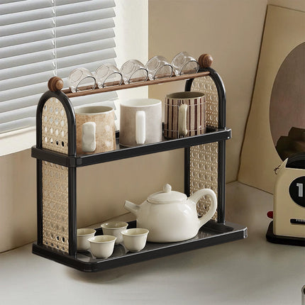 Tea Water Rack, Multi-Functional Storage Rack, Multi Layer Cup Storage Rack, Multi-function Rack Desktop Storage Rack, Mul-tifunctional Wooden Tea Cup Station Countertop Stand Shel Black.