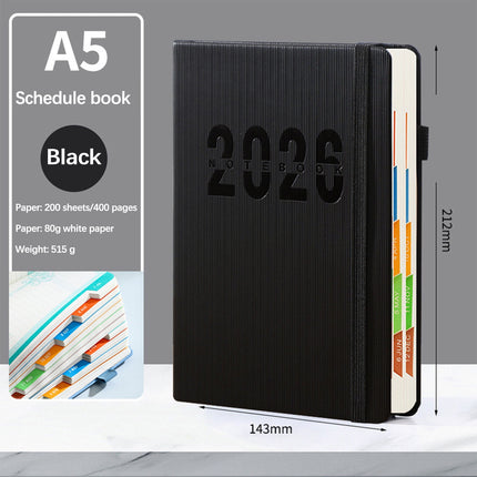 2026 Weekly Planner Notebook, Daily Planner Hardcover Calendar with Tabs and Pen Strap, 200 Pages Journaling Notebooks Daily Time Management Plan for Office Work(Purple) Black.