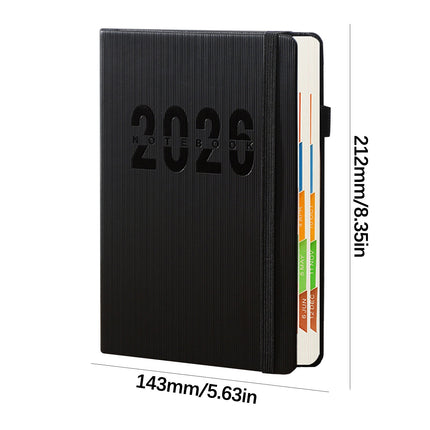 2026 Weekly Planner Notebook, Daily Planner Hardcover Calendar with Tabs and Pen Strap, 200 Pages Journaling Notebooks Daily Time Management Plan for Office Work(Purple) Black.