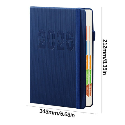 2026 Weekly Planner Notebook, Daily Planner Hardcover Calendar with Tabs and Pen Strap, 200 Pages Journaling Notebooks Daily Time Management Plan for Office Work(Purple) Blue.