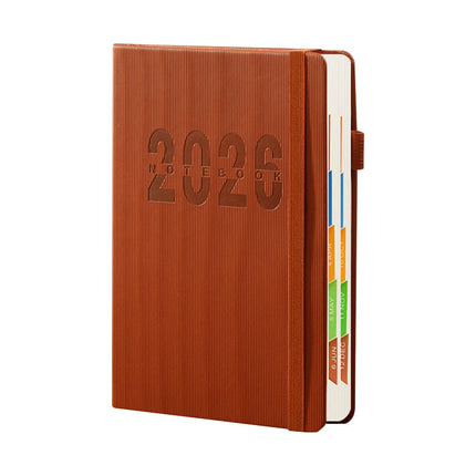 2026 Weekly Planner Notebook, Daily Planner Hardcover Calendar with Tabs and Pen Strap, 200 Pages Journaling Notebooks Daily Time Management Plan for Office Work(Purple) Brown.