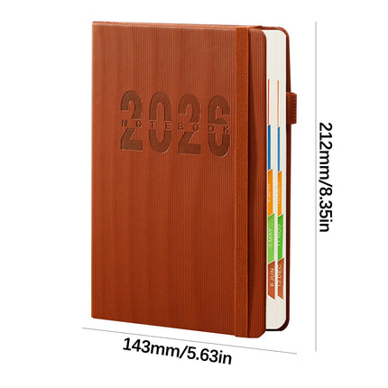 2026 Weekly Planner Notebook, Daily Planner Hardcover Calendar with Tabs and Pen Strap, 200 Pages Journaling Notebooks Daily Time Management Plan for Office Work(Purple) Brown.