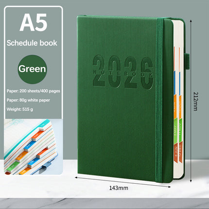 2026 Weekly Planner Notebook, Daily Planner Hardcover Calendar with Tabs and Pen Strap, 200 Pages Journaling Notebooks Daily Time Management Plan for Office Work(Purple) Green.
