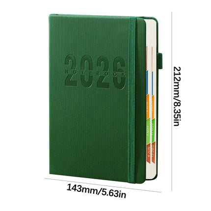 2026 Weekly Planner Notebook, Daily Planner Hardcover Calendar with Tabs and Pen Strap, 200 Pages Journaling Notebooks Daily Time Management Plan for Office Work(Purple) Green.