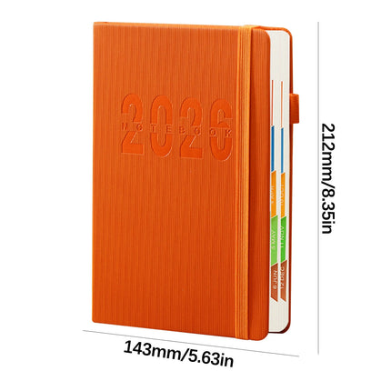 2026 Weekly Planner Notebook, Daily Planner Hardcover Calendar with Tabs and Pen Strap, 200 Pages Journaling Notebooks Daily Time Management Plan for Office Work(Purple) Orange.