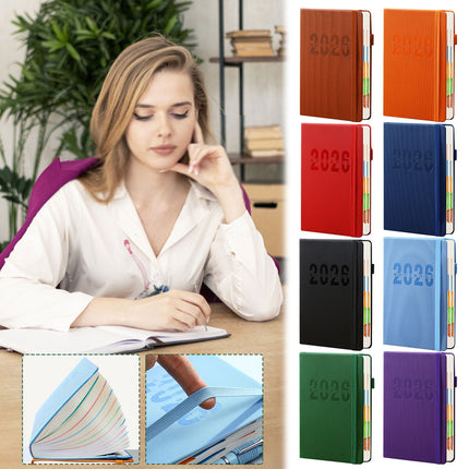 2026 Weekly Planner Notebook, Daily Planner Hardcover Calendar with Tabs and Pen Strap, 200 Pages Journaling Notebooks Daily Time Management Plan for Office Work(Purple) Orange.