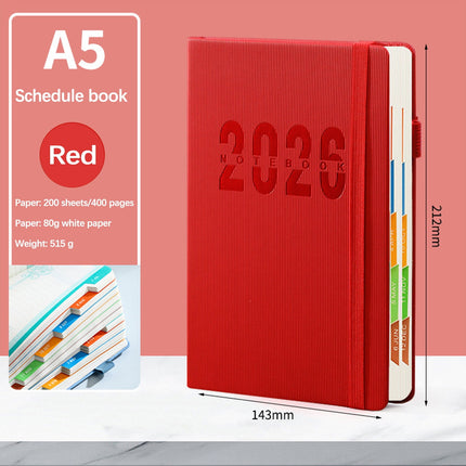 2026 Weekly Planner Notebook, Daily Planner Hardcover Calendar with Tabs and Pen Strap, 200 Pages Journaling Notebooks Daily Time Management Plan for Office Work(Purple) Red.