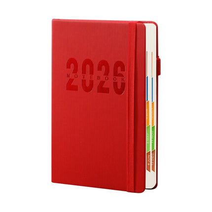 2026 Weekly Planner Notebook, Daily Planner Hardcover Calendar with Tabs and Pen Strap, 200 Pages Journaling Notebooks Daily Time Management Plan for Office Work(Purple) Red.