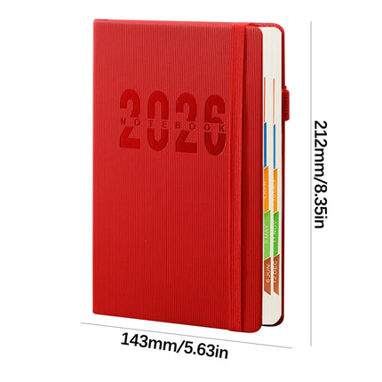 2026 Weekly Planner Notebook, Daily Planner Hardcover Calendar with Tabs and Pen Strap, 200 Pages Journaling Notebooks Daily Time Management Plan for Office Work(Purple) Red.