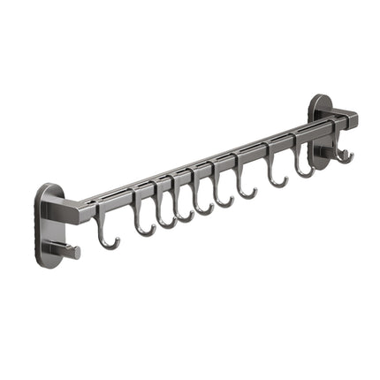 Kitchen Rail with Hooks, Pan and Pot Hangers for Kitchen Wall Mount, Kitchen Hook Rack, No Hole Hanging Rod Wall Mounted Storage Rack, Kitchen Utensil Rack with Removable S Hook, Aluminum Black.