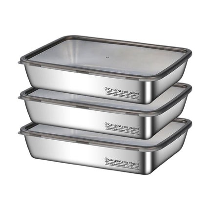 Large Stainless Steel Food Containers, Stainless Steel Dumpling Box, Rectangle Food Storage Box, Leak Proof Plastic Lid, Airtight Meat Storage Container, for Fridge, Kitchen, Dishwasher Safe Silver.