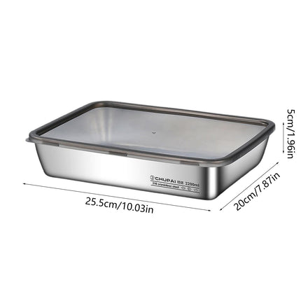 Large Stainless Steel Food Containers, Stainless Steel Dumpling Box, Rectangle Food Storage Box, Leak Proof Plastic Lid, Airtight Meat Storage Container, for Fridge, Kitchen, Dishwasher Safe Silver.
