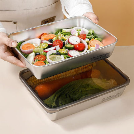 Large Stainless Steel Food Containers, Stainless Steel Dumpling Box, Rectangle Food Storage Box, Leak Proof Plastic Lid, Airtight Meat Storage Container, for Fridge, Kitchen, Dishwasher Safe Silver.