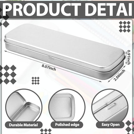6 Pcs Tin Pencil Case Metal Pencil Case Empty Hinged Stainless Steel Box Rectangular for Brushes Crayon.