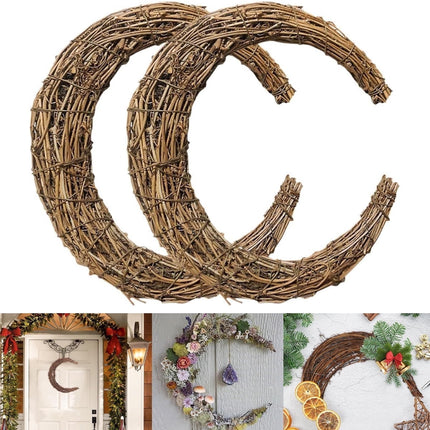 Tutuviw Rattan Crescent Moon Shaped Wreath Grapevine Wreath 11.8in Natural Rattan Wreath Vine Branch Wreath Garland Floral Hoop Ring Wooden Half Moon Decor for DIY Crafts Christmas.