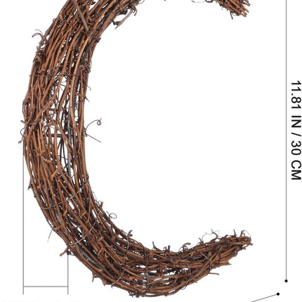Tutuviw Rattan Crescent Moon Shaped Wreath Grapevine Wreath 11.8in Natural Rattan Wreath Vine Branch Wreath Garland Floral Hoop Ring Wooden Half Moon Decor for DIY Crafts Christmas.