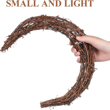 Tutuviw Rattan Crescent Moon Shaped Wreath Grapevine Wreath 11.8in Natural Rattan Wreath Vine Branch Wreath Garland Floral Hoop Ring Wooden Half Moon Decor for DIY Crafts Christmas.