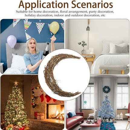 Tutuviw Rattan Crescent Moon Shaped Wreath Grapevine Wreath 11.8in Natural Rattan Wreath Vine Branch Wreath Garland Floral Hoop Ring Wooden Half Moon Decor for DIY Crafts Christmas.