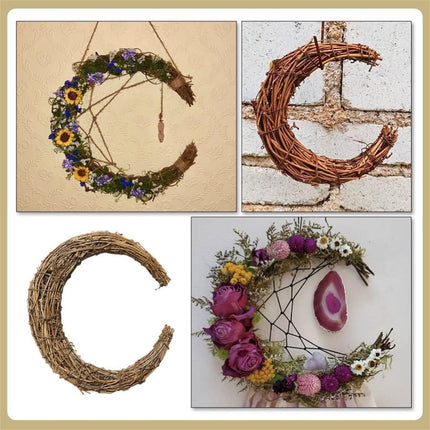 Tutuviw Rattan Crescent Moon Shaped Wreath Grapevine Wreath 11.8in Natural Rattan Wreath Vine Branch Wreath Garland Floral Hoop Ring Wooden Half Moon Decor for DIY Crafts Christmas.