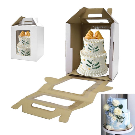 Tutuviw Tall Cake Boxes Tiered Cake Box with Clear Windows and Handle 12 x 18in Tall Cake Carrier,Layer Tall Baking Carrier,Layer Tier Cake Boxes Cake Containers for Birthday Wedding Party Festival 16".