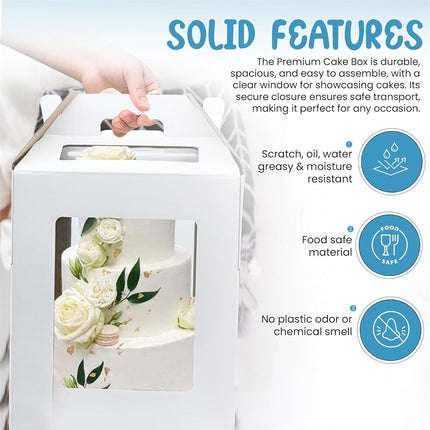 Tutuviw Tall Cake Boxes Tiered Cake Box with Clear Windows and Handle 12 x 18in Tall Cake Carrier,Layer Tall Baking Carrier,Layer Tier Cake Boxes Cake Containers for Birthday Wedding Party Festival 16".