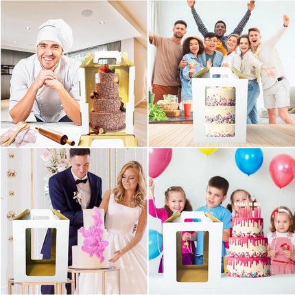 Tutuviw Tall Cake Boxes Tiered Cake Box with Clear Windows and Handle 12 x 18in Tall Cake Carrier,Layer Tall Baking Carrier,Layer Tier Cake Boxes Cake Containers for Birthday Wedding Party Festival 16".