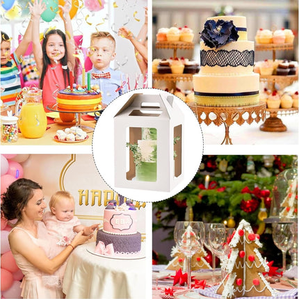 Tutuviw Tall Cake Boxes Tiered Cake Box with Clear Windows and Handle 12 x 18in Tall Cake Carrier,Layer Tall Baking Carrier,Layer Tier Cake Boxes Cake Containers for Birthday Wedding Party Festival 16".