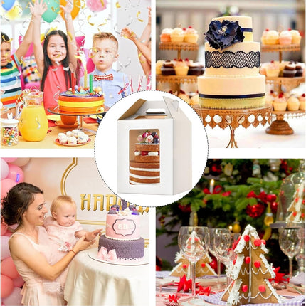 Tutuviw Tall Cake Boxes Tiered Cake Box with Clear Windows and Handle 12 x 18in Tall Cake Carrier,Layer Tall Baking Carrier,Layer Tier Cake Boxes Cake Containers for Birthday Wedding Party Festival 18".