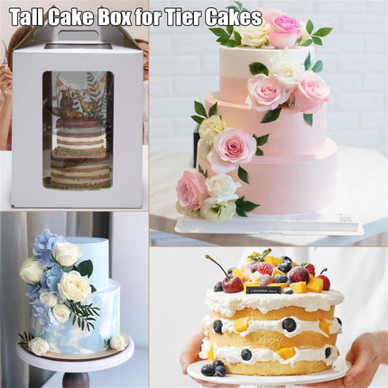 Tutuviw Tall Cake Boxes Tiered Cake Box with Clear Windows and Handle 12 x 18in Tall Cake Carrier,Layer Tall Baking Carrier,Layer Tier Cake Boxes Cake Containers for Birthday Wedding Party Festival 18".