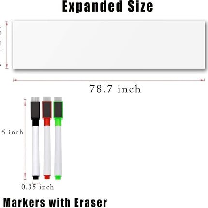 Dry Erase Sticker for Wall Tutuviw White Board Paper with 3 Markers Self-Adhesive Message Board Decal Cuttable Whiteboard Sticker Self-Adhesive White Board Roll Wallpaper for Office(17.7"×78.7").