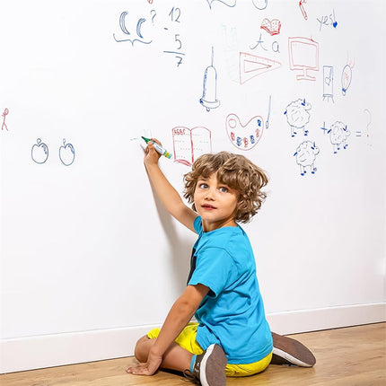 Dry Erase Sticker for Wall Tutuviw White Board Paper with 3 Markers Self-Adhesive Message Board Decal Cuttable Whiteboard Sticker Self-Adhesive White Board Roll Wallpaper for Office(17.7"×78.7").