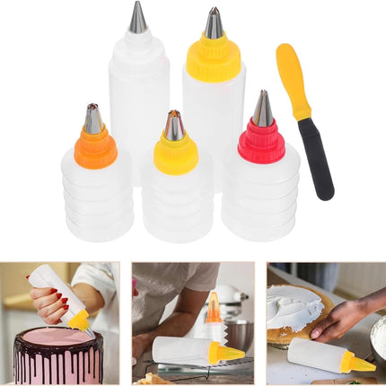 Tutuviw 6Pcs Cookie Decorating Squeeze Bottles for Icing,Icing Bottles with Stainless Steel Piping Tips,Food-Grade Plastic Icing Dispenser Versatile Baking Tools for Cookie Decoration,DIY Baking Tool.