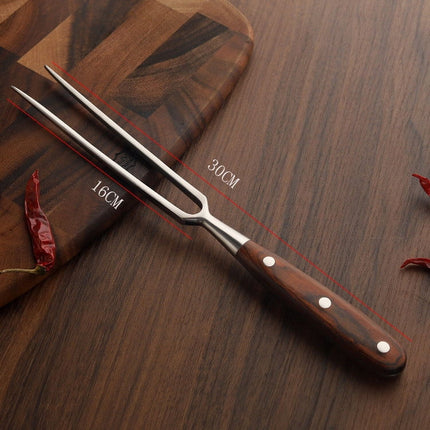Stainless Steel Carving Fork with Redwood Handle, 11.8" Barbecue Fork Cutting Fork, Grilling Tools Meat Fork for Chicken Turkey Beef（B） B.